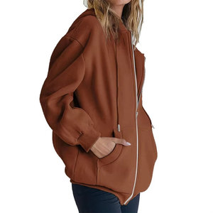 Sudadera con capucha y cremallera para mujer, de algodón grueso, estilo casual, de color liso, con cordón ajustable y manga larga - Product Image 5