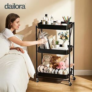 Carrito de Almacenamiento Metálico de Tres Niveles con Ruedas para Organizar Juguetes en la Sala de Estar, Diseño Moderno Rectangular - Product Image 3