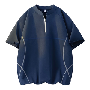 T-shirt décontracté tendance printemps/été 2026 à demi-zip, manches courtes, design raglan avec coutures, respirant à l'avant, Bangladesh - Product Image 1