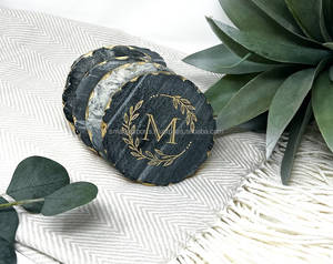 Posavasos Redondos de Mármol Ecológicos Personalizados de Primera Calidad, Clásicos y Elegantes con Ribete Dorado, que Mejoran la Decoración del Hogar y son Ideales para Regalar - Product Image 4