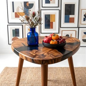 Mesa de Centro de Madera de Olivo Orgánica con Resina Epoxi Negra, Diseño de Río, Hecha a Mano, Mueble Artístico Moderno, Decoración para el Hogar - Product Image 1