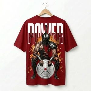 Camiseta Deportiva Personalizada Power Warrior para Hombre, Negra, Manga Corta, Cuello Redondo, Estampado Digital, Corte Holgado, Estilo Urbano, 100% Algodón - Product Image 3