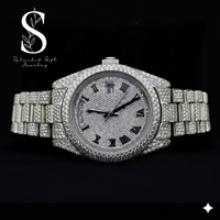 Montre entièrement sertie de diamants, style hip-hop, en argent sterling 925 massif, pour la mode masculine