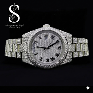 Reloj completamente cubierto de diamantes, estilo hip hop, reloj de plata de ley 925 maciza para la moda masculina. - Product Image 1