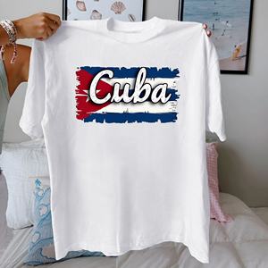 Camiseta cómoda de algodón puro para mujer con patrón tricolor Cuba - Product Image 2