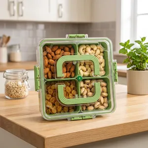 Square Green Plastic Multifunction Food <b>Storage</b> Container with Detachable Compartments for Kitchen Use - Product Image 5