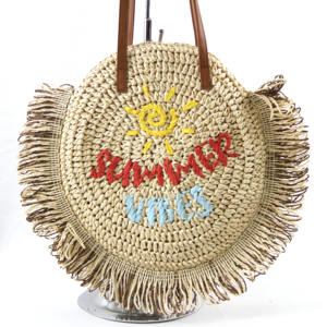 Bolso Redondo de Yute Hecho a Mano de Primera Calidad, Bolso de Hombro Casual para Mujer - Product Image 1