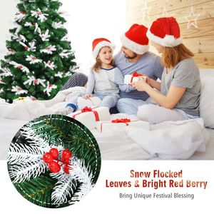 Albero di Natale Innevato con Punte Miste e Bacche Rosse, Design con Cerniere, Non Illuminato - Product Image 3