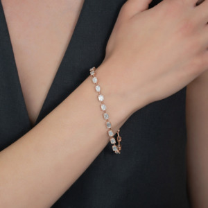 14K Rose Gold Emerald Cut Lab Grown Diamond Tennis Bracelet Bezel <b>Set</b> Classic Emerald East West Fine Jewelry Elegant Bezel <b>Set</b> - Product Image 1