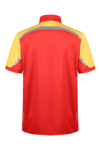 เสื้อโปโลแขนสั้นผู้ชาย สีแดงเหลือง ตัดต่อสี ดีไซน์สปอร์ต แห้งเร็ว ผ้าถัก - Product Image 6