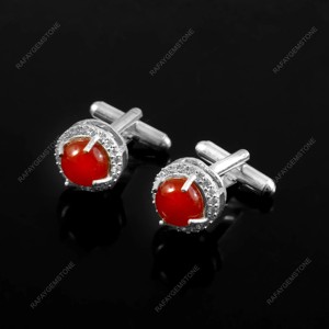 Boutons de manchette Caroline en pierre rouge, laiton plaqué argent, accessoires de chemise formelle, bijoux pour homme, marié, mariage - Product Image 2