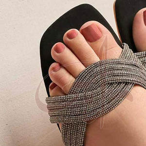 Modern Square Toe Comfort Anti-Slippery Fashion Trend Silver Embroidery Gel Midsole Customizable Heel Slides for Festive Nights - Product Image 6