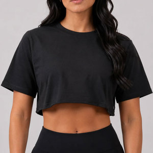 T-shirt court OEM en jersey de coton sans couture pour femme, couleur personnalisée, vierge, pour le sport, la course et l'exercice, anti-humidité - Product Image 1