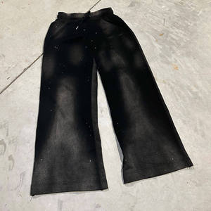 Custom Streetwear Cotton Sweat Track Pant Straight Wide Leg <b>Stacked</b> <b>Jogger</b> Acid Wash Sun Faded Flare Baggy Rhinestone Sweatpants - Product Image 1