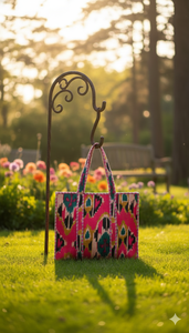 Sac de voyage et de shopping léger en velours rose imprimé personnalisé, réversible, style bohème vintage, 18 pouces, avec doublure en toile et fermeture éclair - Product Image 3