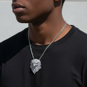 Collier pendentif tête d'aigle en argent 925 plaqué rhodium avec chaîne en diamant, bijoux de luxe unisexe - Product Image 2