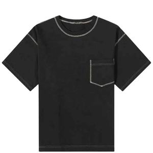 T-shirt graphique personnalisé avec poche et surpiqûres contrastées, col rond décontracté, coupe oversize, en tissu épais pour homme - Product Image 3