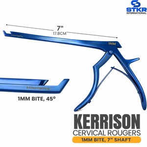 ชุดเครื่องมือผ่าตัดกระดูกคอ Kerrison Cervical Rougers 5 ชิ้น ด้ามจับสีน้ำเงิน วัสดุสแตนเลส ใช้งานด้วยมือ ขนาด 1-5 มม. มุมตัด 45 องศา - Product Image 6