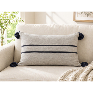 Funda de Cojín Rectangular a Rayas 100% Lino con Borlas, Funda de Almohada Decorativa Tejida Ecológica y Lavable para Sofá, Hotel y Hogar - Product Image 2