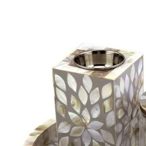 Floral <b>MOP</b> Inlay Wood Incense Burner Set Bulk Luxury Mother of Pearl Bakhoor Censer with Round Tray Modern Tabletop Decor - Product Image 2