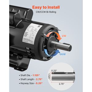 Motor de Compresor de Aire Eléctrico de 5 HP y 1725 RPM, Rotación CW/CCW, Diámetro del Eje de 1.125 Pulgadas, Longitud del Eje de 2.75 Pulgadas, Torque de 20.7 N.m - Product Image 4