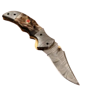 High Grade Folding Pocket Knife 7" Handmade Damascus Pocket Knife Damascus Bolster & Ram Horn Handle Custom Folding knife - Product Image 2