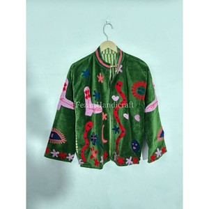 Unisex Party Wear Jacket Uzbek Embroidery Jacket Green Velvet Jacket <b>Coat</b> Hand <b>Stitch</b> Cotton Lining Boho Chic Jacket - Product Image 6