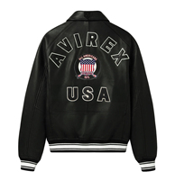 Veste en cuir Avirex pour homme, couleur noir jais, respirante, coupe-vent, haute qualité, collection hiver, veste en cuir Avirex pour homme