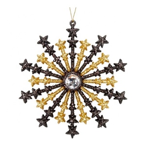 Adorno Navideño de Año Nuevo, Estrella Plana Acrílica Negra Mate con Purpurina Dorada, Forma Redonda, Copo de Nieve, Flor - Product Image 3