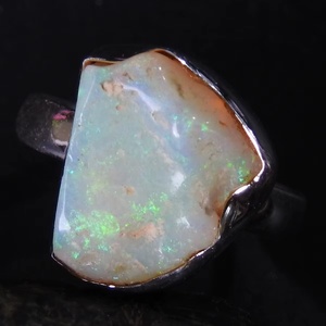 Australian <b>Opal</b> Natural Polished Rough Silver Classic Bezel Setting Wedding <b>Ring</b> Gift for Her Fashionable Jewelry New Arrival - Product Image 1