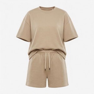 Ensemble décontracté 2 pièces pour femme : T-shirt tricoté uni à manches courtes et short au-dessus du genou, coupe ample et respirante, idéal printemps-été - Product Image 1