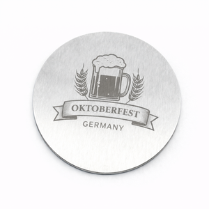 Sous-verre en acier inoxydable personnalisé avec logo gravé au laser, cadeau circulaire pour l'Oktoberfest - Product Image 1