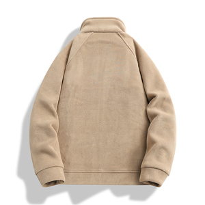 Veste en polaire noire pour homme, col montant, fermeture éclair, coupe décontractée, coupe régulière, couleur unie, tricotée en polyester, vêtement d'extérieur coupe-vent pour l'automne - Product Image 2