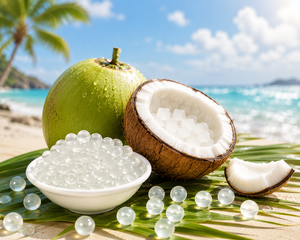 KEIFU 500g Coconut Popping Boba Listo para Comer Ingredientes para Bebida Tropical Bubble Tea - Product Image 3