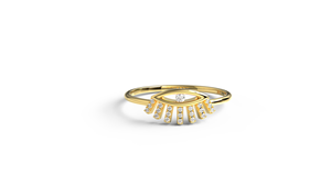 Modern 18K Gold Protection Eye <b>Ring</b> Round Diamond Starburst Band <b>Dainty</b> Stackable Statement <b>Ring</b> Fine Jewelry Gift for Women - Product Image 1