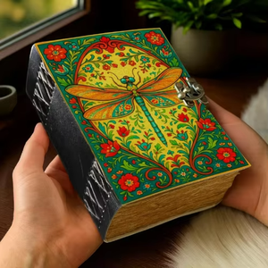 Printed 400 Page Large Green Dragonfly Leather Journal <b>Lock</b> Handmade Classic Vintage Writing Hardcover Floral <b>Diary</b> Sketchbook - Product Image 4