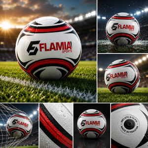 ฟุตบอล Flamia Sports รุ่น TB-001 ขนาด 5 ลายสั่งทำพิเศษ แบบเชื่อมด้วยความร้อน สีขาวแดง ทนทาน โลโก้แบบมีสไตล์ ไส้บอลบิวทิล ใช้ได้ทั้งในร่ม/กลางแจ้ง - Product Image 2