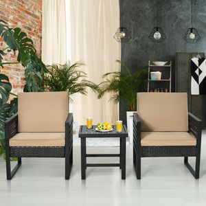 Conjunto de Muebles de Bistró de Ratán para Patio de Tres Piezas con Cojines, Conjuntos de Jardín - Product Image 3