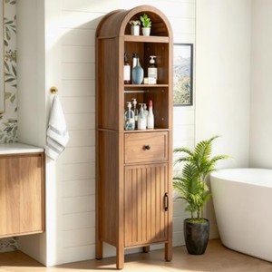 Wooden Bathroom Storage <b>Cabinet</b> with 3 Shelves and Drawer <b>Rustic</b> Design for Space Saving Organization - Product Image 1