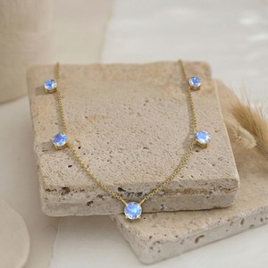 Collier pendentif en pierre de lune naturelle avec cinq pierres précieuses, bijoux en or avec pierre de lune pour femmes - Product Image 5