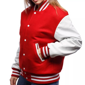 Chaqueta Universitaria Roja y Blanca para Mujer, Manga Larga, Estilo Universitario con Contraste de Color, Ropa de Abrigo para Otoño, Chaqueta Universitaria de Moda para Mujer - Product Image 4