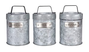 Juego de 2 tarros de almacenamiento gris de metal galvanizado, venta al por mayor, personalizados para el almacenamiento de alimentos secos, cocina decorativa para hotel - Product Image 4