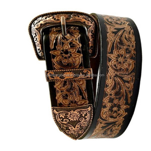 Venta al por mayor Western Cowboy Denim Belt Retro imitación cobre hebilla cuero de vaca moda Retro hombres Punk cinturón de cuero en relieve - Product Image 5
