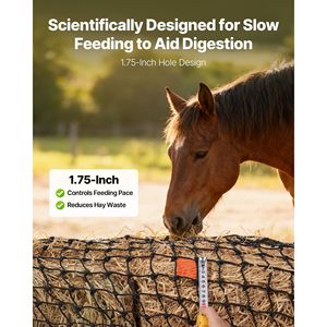 Red de Heno Reforzada con Diseño Anudado para Cuidado Equino, 4.92 x 4.92 x 4.92 pies, Agujeros de 1.75 Pulgadas, Material PE, Bridas de Sujeción, Aguja de Cierre - Product Image 4