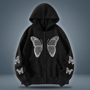 Sweat-shirts unisexes surdimensionnés en molleton épais OEM avec impression intégrale pour femmes et hommes, couleur noir et blanc, fermeture éclair intégrale, vêtements décontractés - Product Image 4