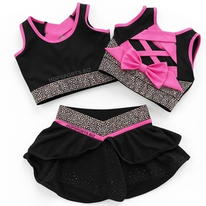 Ensemble soutien-gorge et jupe de cheerleading pour filles avec nœud croisé en strass, idéal pour l'entraînement sportif – Soutien-gorge et jupe de cheerleading scintillants en strass - Product Image 3