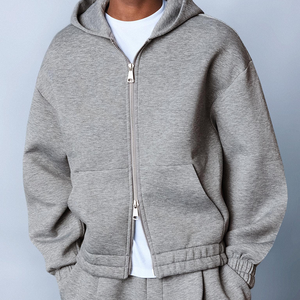 Ensemble de survêtement ample style classique avec double fermeture éclair, sweat à capuche épais 500 GSM et pantalon de jogging large, style streetwear hip-hop - Product Image 3