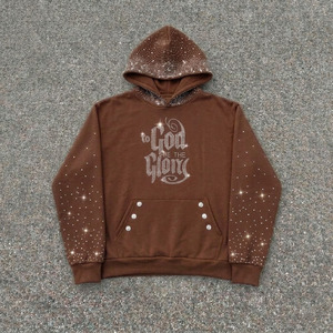 Sweat à capuche de luxe brodé de strass, personnalisé, coupe oversize, délavé à l'acide, style streetwear, en tissu éponge pour homme - Product Image 1