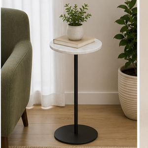 Modern Round <b>Marble</b> <b>Top</b> <b>Side</b> <b>Table</b> with Black Metal Base Minimalist Bedroom Furniture Decorative Accent <b>Table</b> - Product Image 5
