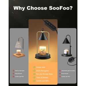 Dimmable Black Electric Candle Warmer Lamp with <b>Timer</b> Scented Wax Jar Candles Warmer Jar Candle Lamp - Product Image 4